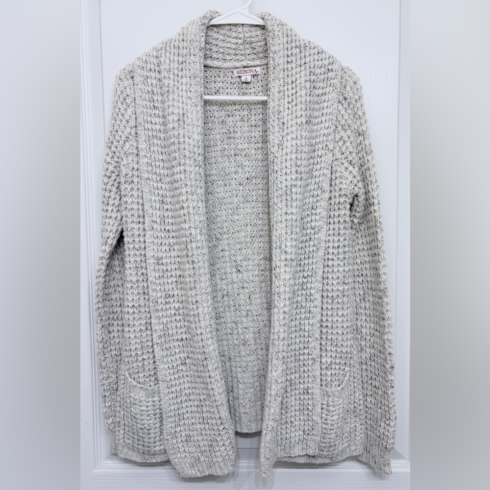 Merona Cream Chunky Knit Cardigan Cozy Open Front Pockets Medium for business